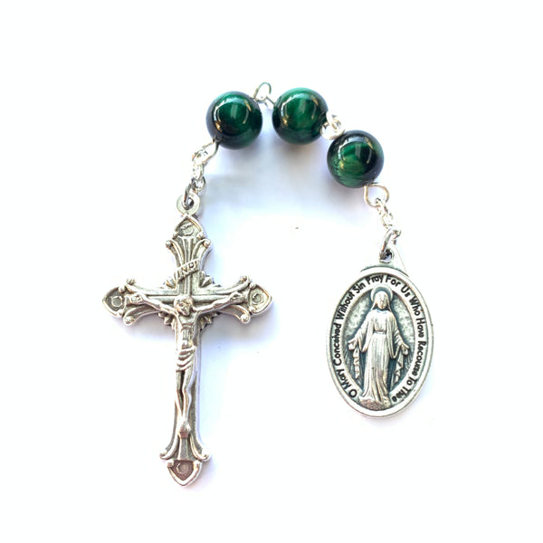 Three Hail Mary Chaplet with Green Tiger Eye Beads