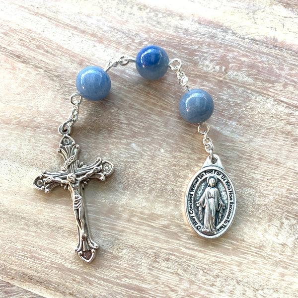Three Hail Mary Chaplet with Blue Aventurine Beads