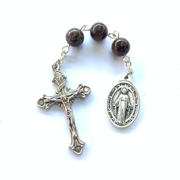 Three Hail Mary Chaplet with Brown Snowflake Obsidian Beads