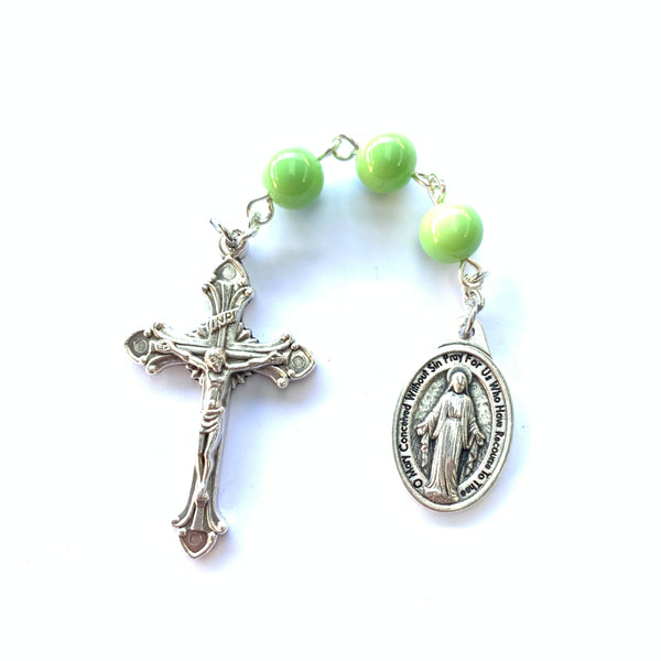 Three Hail Mary Chaplet with Green Glass Beads