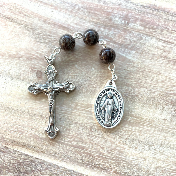 Three Hail Mary Chaplet with Brown Snowflake Obsidian Beads