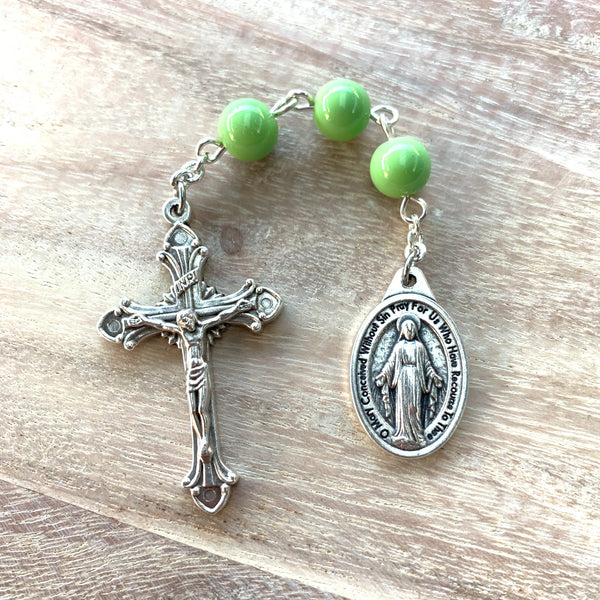 Three Hail Mary Chaplet with Green Glass Beads