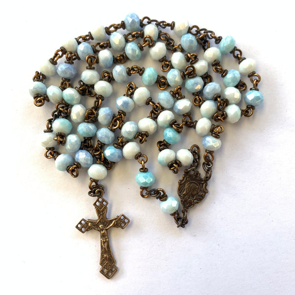 Miraculous Medal Rosary with Blue Glass Beads