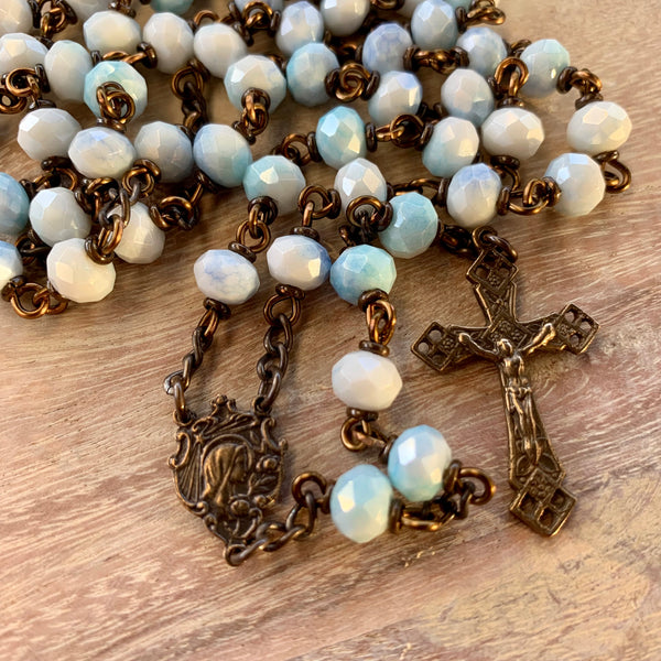Miraculous Medal Rosary with Blue Glass Beads