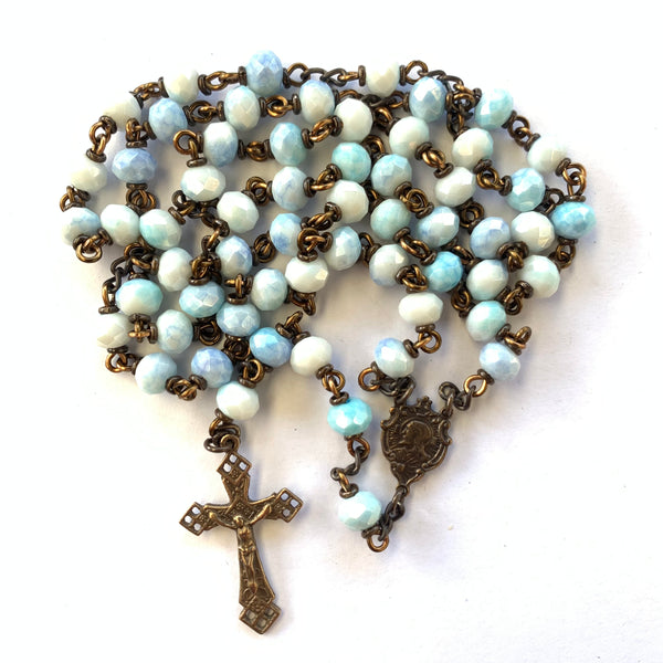Miraculous Medal Rosary with Blue Glass Beads