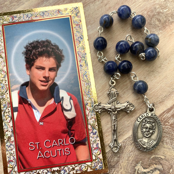 St. Carlo Acutis Pocket Rosary with Prayer Card