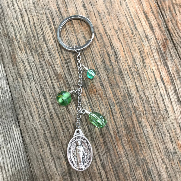 Miraculous Medal Keyring - Green 2