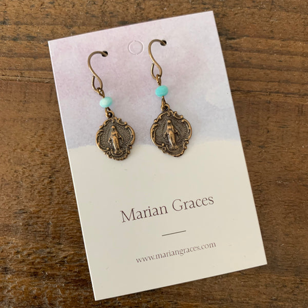 Miraculous Medal Earrings (turquoise)