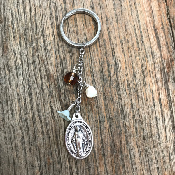 Miraculous Medal Keyring - Brown