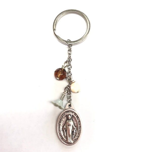 Miraculous Medal Keyring - Brown