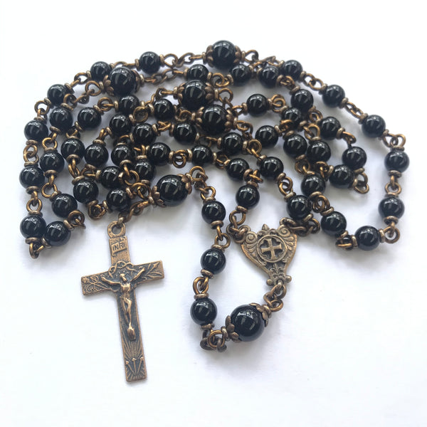 Bronze rosary with black onyx beads