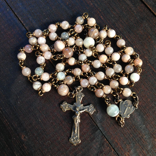Bronze rosary with sunstone beads