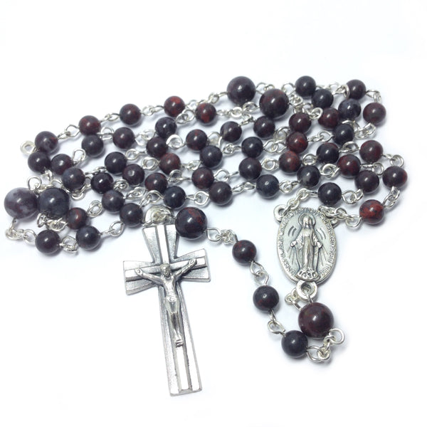 Miraculous Medal Rosary made with brown mustang jasper beads