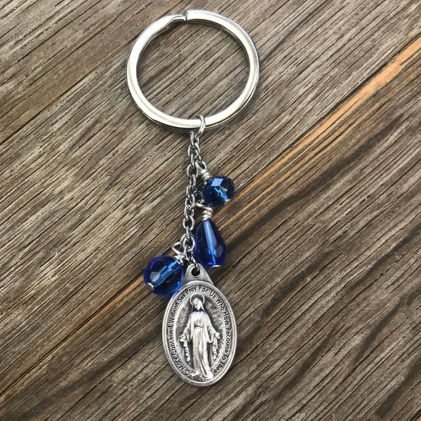 Miraculous Medal keyring - blue