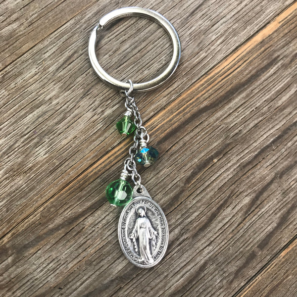 Miraculous Medal keyring - green