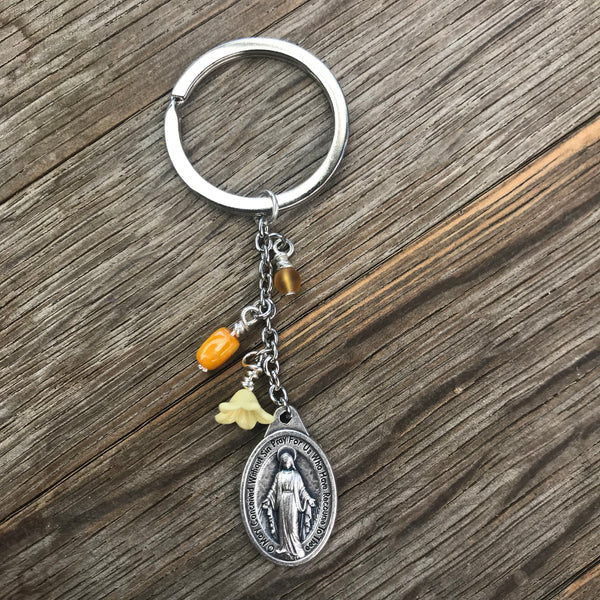 Miraculous Medal Keyring - Yellow