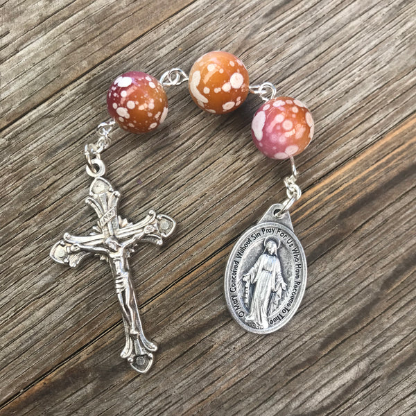 Three Hail Mary Chaplet - pink/orange