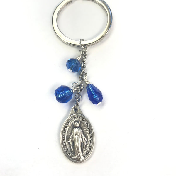 Miraculous Medal keyring - blue