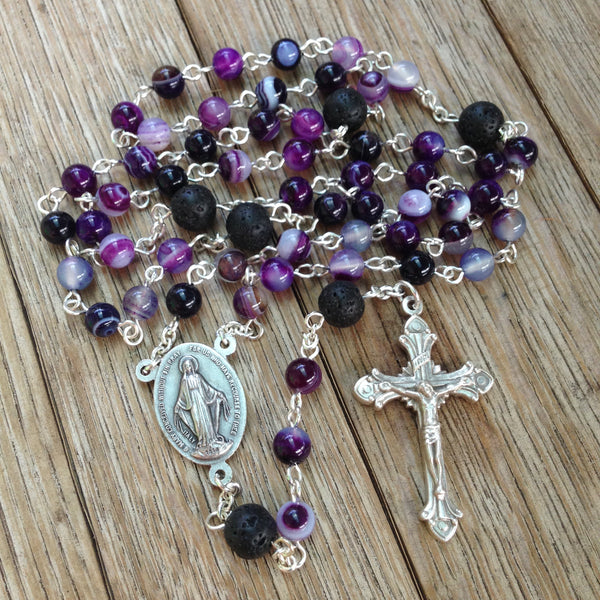 Aromatherapy Car Rosary with purple agate beads