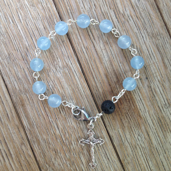 Aromatherapy Rosary bracelet with blue jade beads