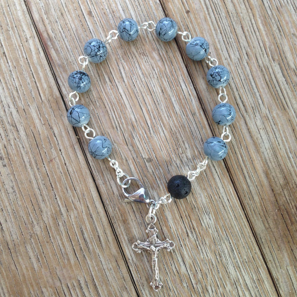Aromatherapy Rosary bracelet with grey glass beads