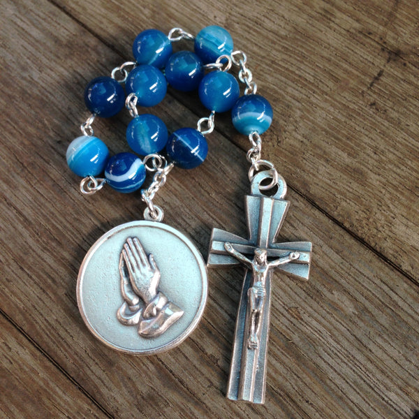 Blue pocket rosary with serenity prayer