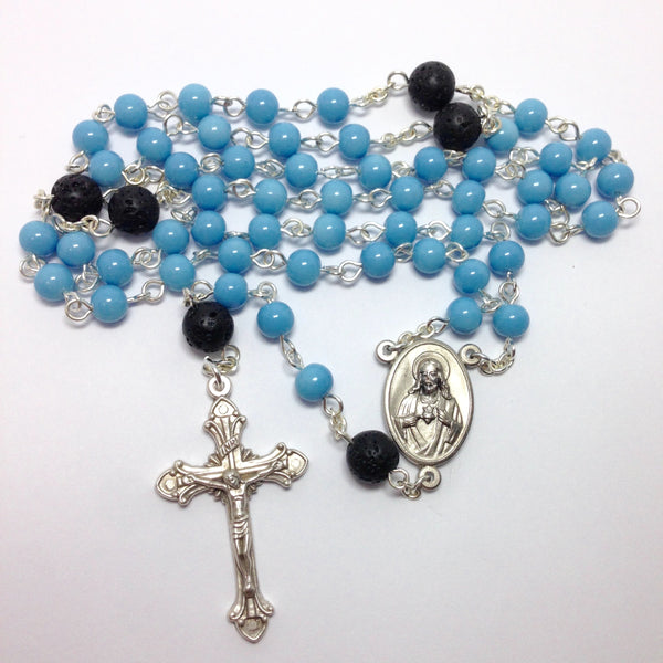 Aromatherapy rosary with blue glass beads