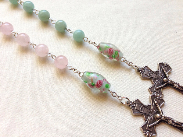 Miraculous Medal Pocket Rosary with Rose Quartz beads
