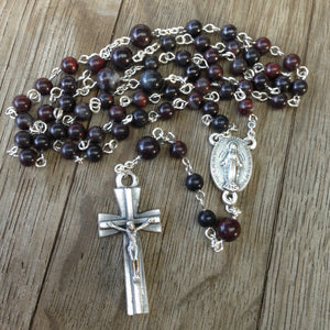 Miraculous Medal Rosary made with brown mustang jasper beads