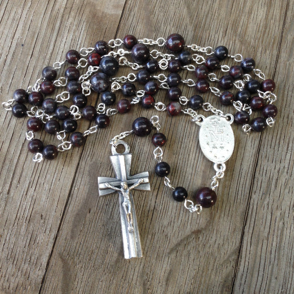 Miraculous Medal Rosary made with brown mustang jasper beads