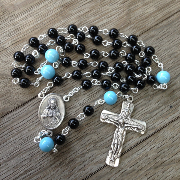 Beads of the Dead Chaplet made with Black Onyx and Blue Glass beads