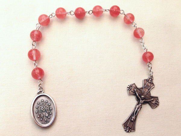 Miraculous Medal rosary with Cherry Quartz beads