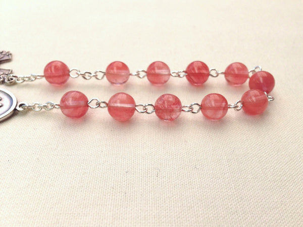 Miraculous Medal rosary with Cherry Quartz beads