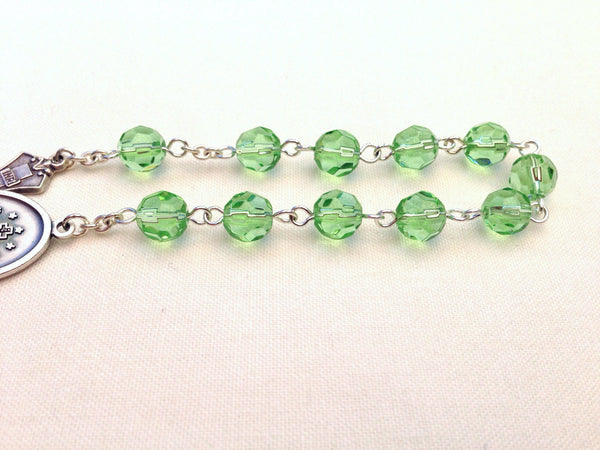 Miraculous Medal Pocket Rosary with Green glass beads
