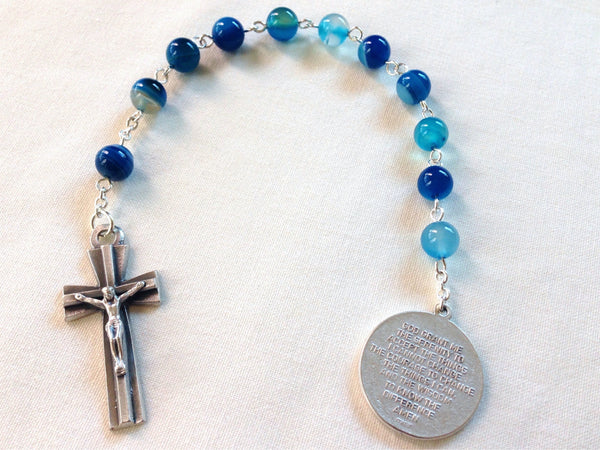 Blue Catholic Pocket Rosary with Serenity prayer