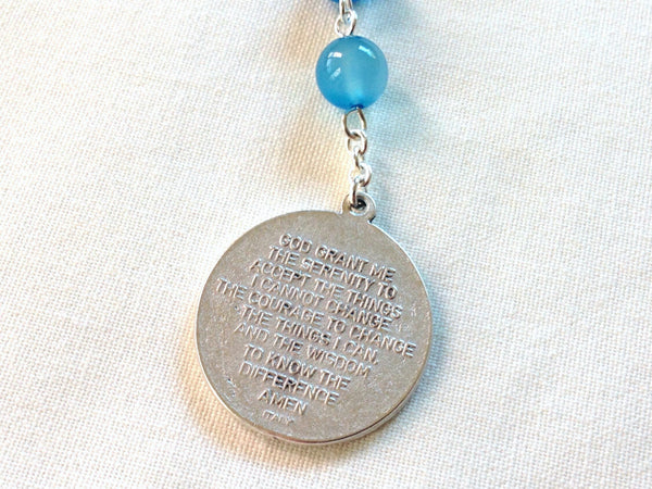 Blue Catholic Pocket Rosary with Serenity prayer