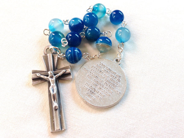 Blue Catholic Pocket Rosary with Serenity prayer