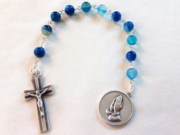 Blue Catholic Pocket Rosary with Serenity prayer
