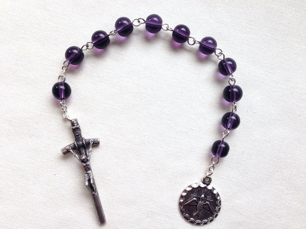Holy Spirit Pocket Rosary made with amethyst glass beads