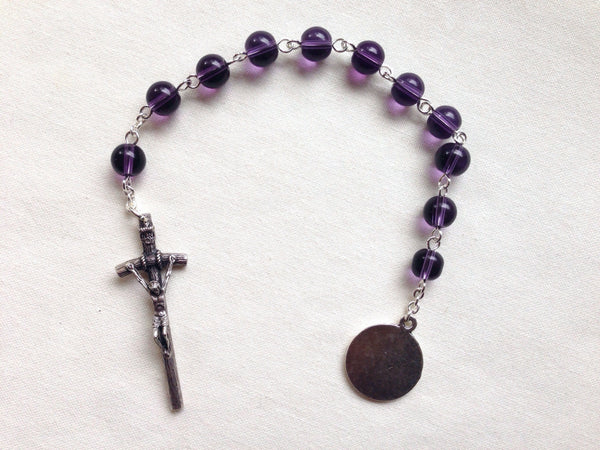 Holy Spirit Pocket Rosary made with amethyst glass beads
