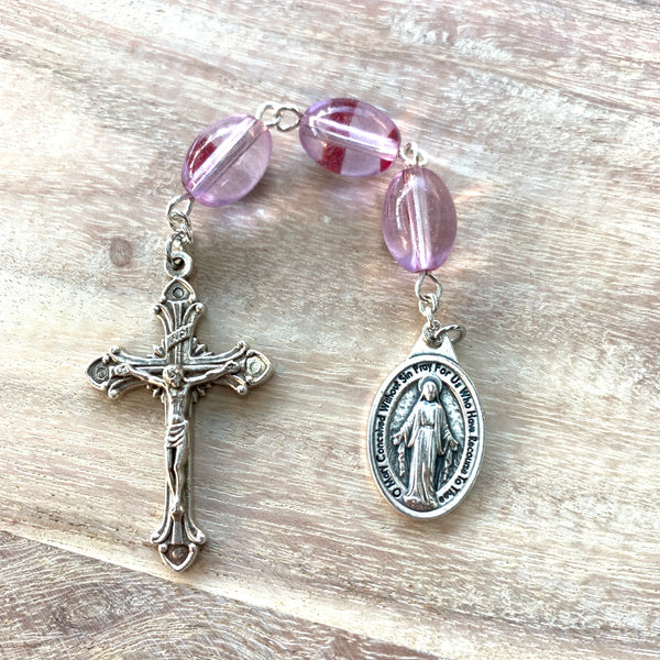 Three Hail Mary Chaplet with Pink Glass Beads
