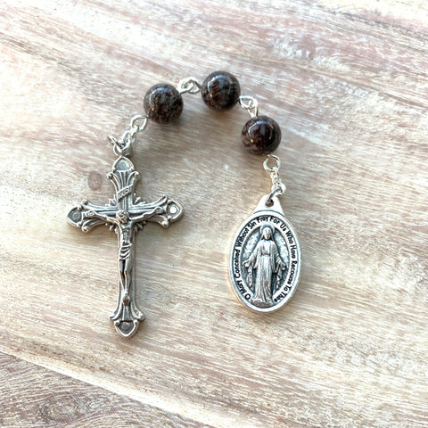 Three Hail Mary Chaplet with Brown Snowflake Obsidian Beads