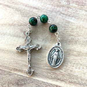 Three Hail Mary Chaplet with Green Tiger Eye Beads