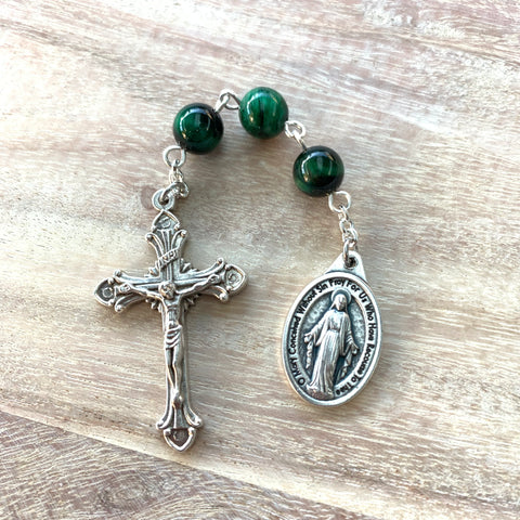 Three Hail Mary Chaplet with Green Tiger Eye Beads