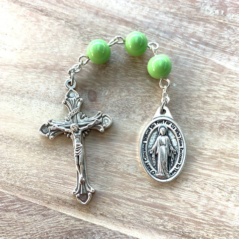 Three Hail Mary Chaplet with Green Glass Beads