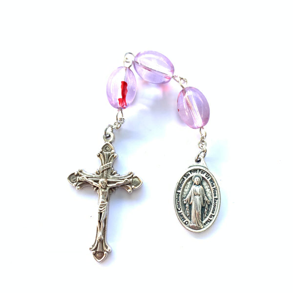 Three Hail Mary Chaplet with Pink Glass Beads