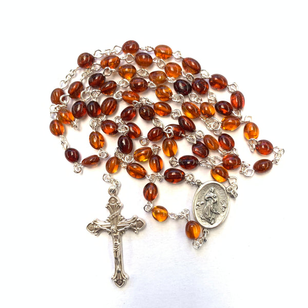Natural Baltic Amber Silver Rosary