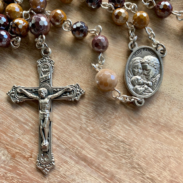 Holy Family Rosary with faceted Mookaite beads