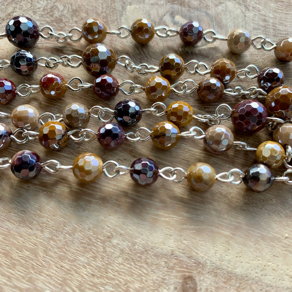Holy Family Rosary with faceted Mookaite beads