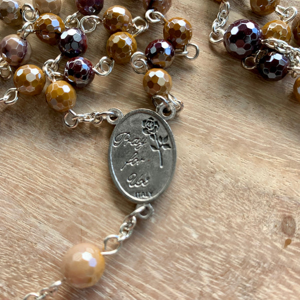 Holy Family Rosary with faceted Mookaite beads